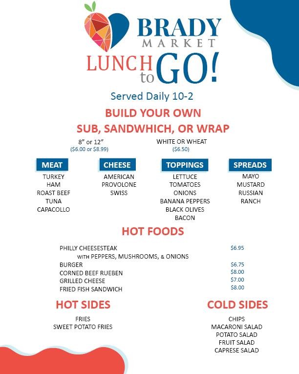 Getting hungry for lunch? Brady Market can help satisfy your cravings!  Stop on by and grab some #LunchtoGo! Feel free to ask about our salad options and our daily specials. See you soon!