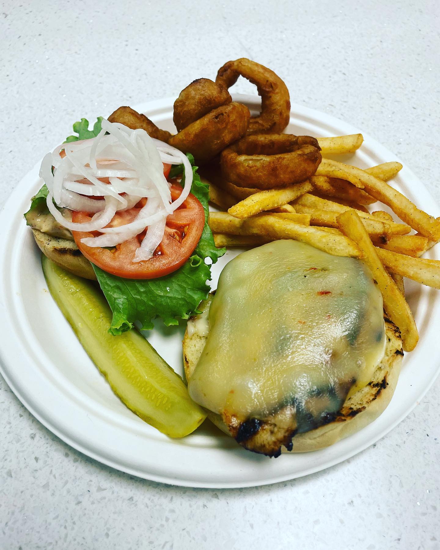 🔔🔔🔔 lunch is ready! Stop by Brady Market to grab our special marinated grilled chicken breast with pepper Jack and a special Mayo!

We’ve also got Broccoli and cheese stuffed chicken, pulled pork sandwiches, Mediterranean salmon, rice and brussel sprouts!